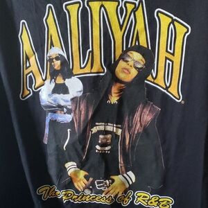 Black Graphic T-Shirt with Aaliyah Print